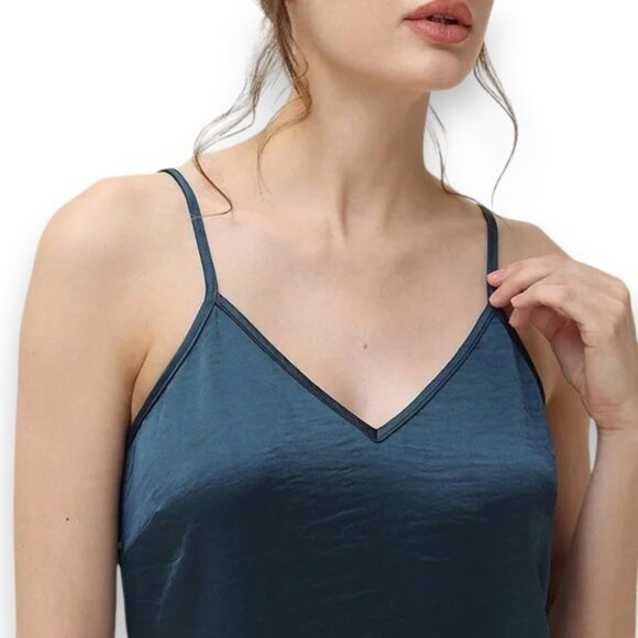 Adyson Parker Teal Midi Slip Shiny Satin Dress - Picture 1 of 13